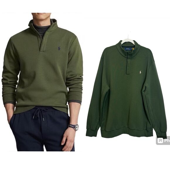 Polo Ralph Lauren Sweater Mens Size XXL‎ Snap Quarter Performance Green Pullover - Picture 1 of 14